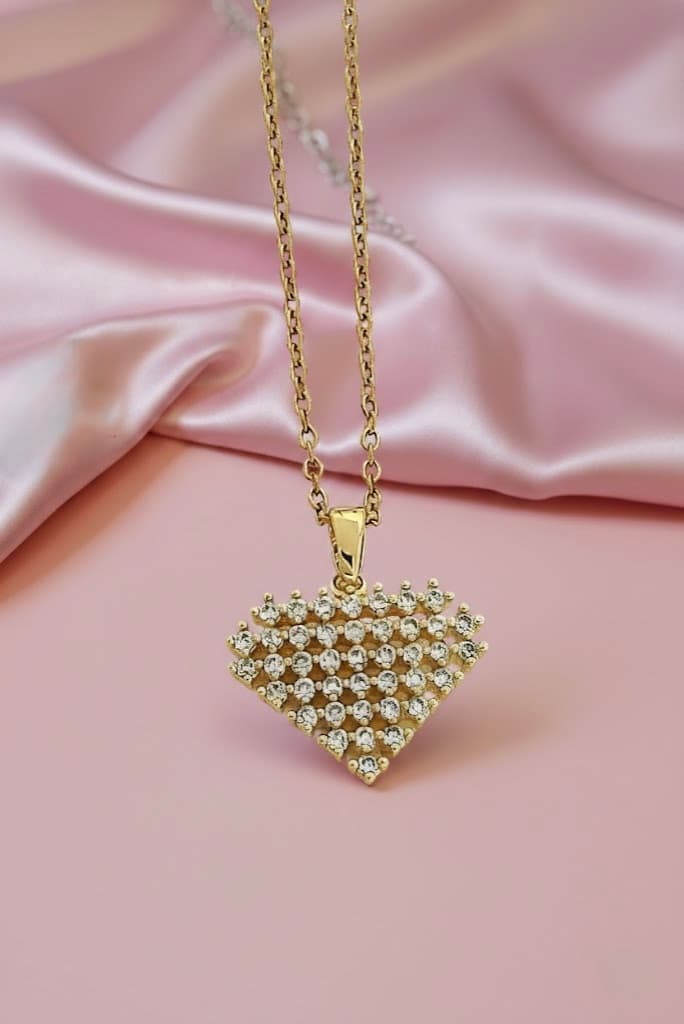 Pixel Heart Gold Necklace